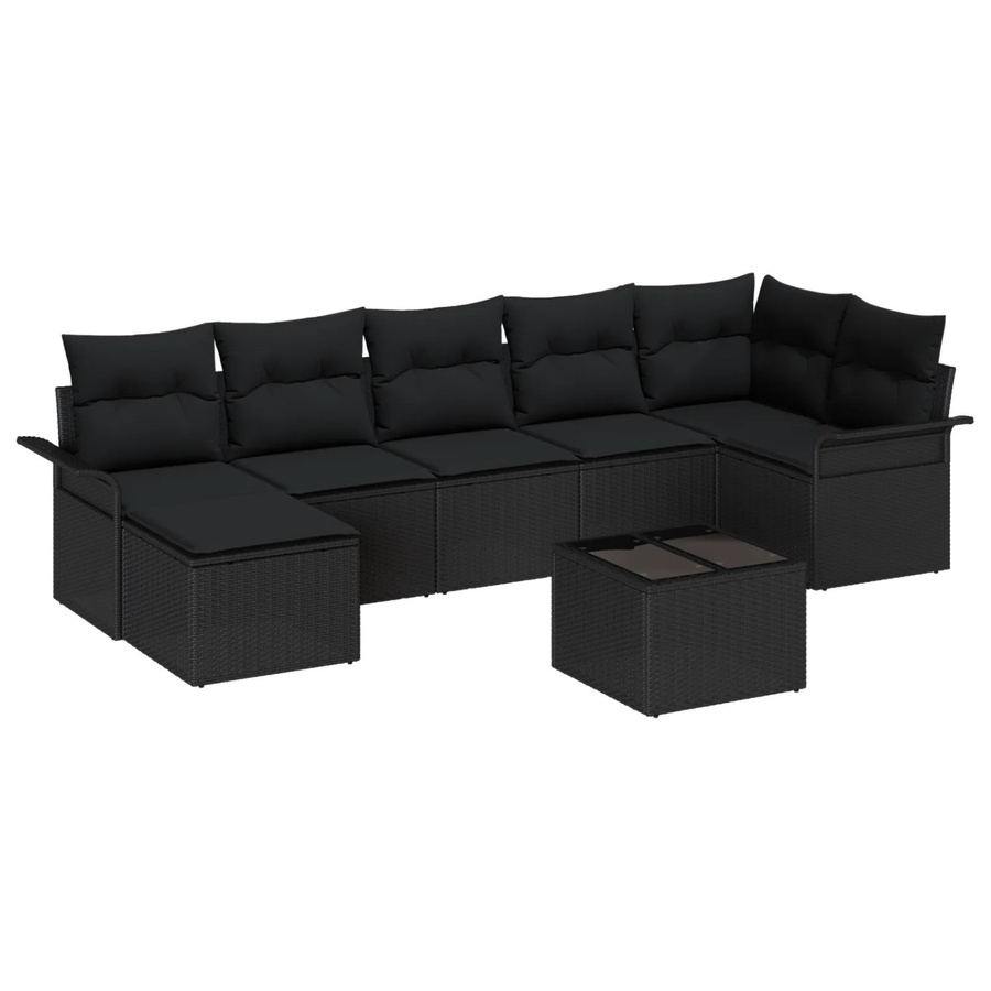 vidaXL Garten-Sofa-Set 8-teilig aus Poly-Rattan in Schwarz mit Kissen und Tisch im L-Shape Design - Bild 2
