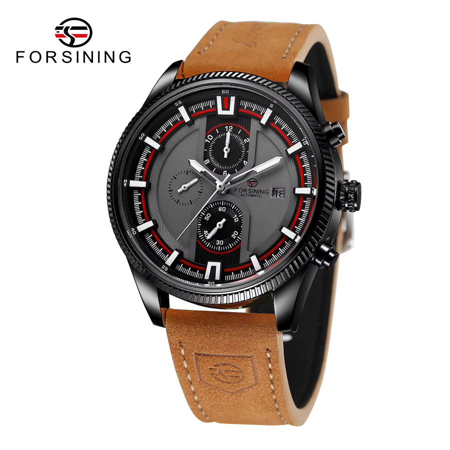 Forsining Armbanduhr Edelstahl, Automatik, Leder, Herren, Silber - Bild 5