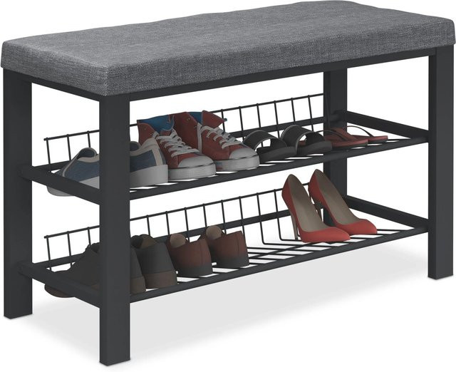 Relaxdays Schuhbank aus Metall in Dunkelgrau mit Polster, B/T/H: 82 x 50,5 x 33 cm - Bild 1
