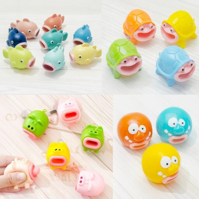 soulbao Pop-up Zungen-Quetschspielzeuge, Tier-Schildkröte Schweinchen Delfin, 2-teiliges Set - Bild 1