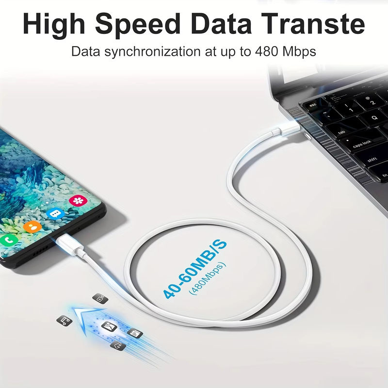 LAIHONEN 3er-Pack USB-C-auf-USB-C-Schnellladekabel in Weiß, 60 W, kompatibel mit iPhone 15 16 Pro Max - Bild 2