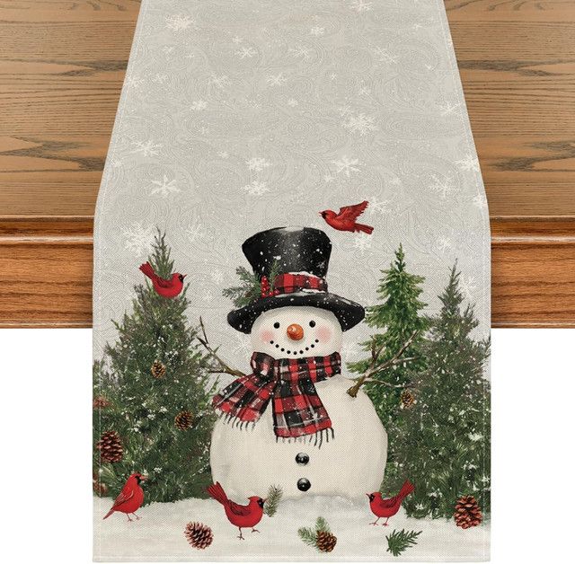 VIKAMA Tischläufer mit Schneemann und Vogel für deine weihnachtliche Tischdekoration - Bild 1