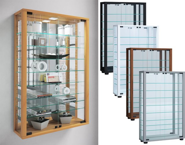 VCM Vitrosa Mini Hängevitrine mit Spiegel und ESG-Sicherheitsglas in Nussbaum, H x B x T: 91 x 59 x 18 cm - Bild 1
