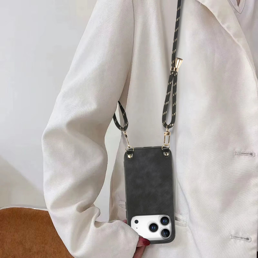 Retro Crossbody Handyhülle mit verstellbarem Lanyard-Gurt für iPhone 17 Pro Max, 16, 16E Air und 15 Plus in Purple - Bild 2