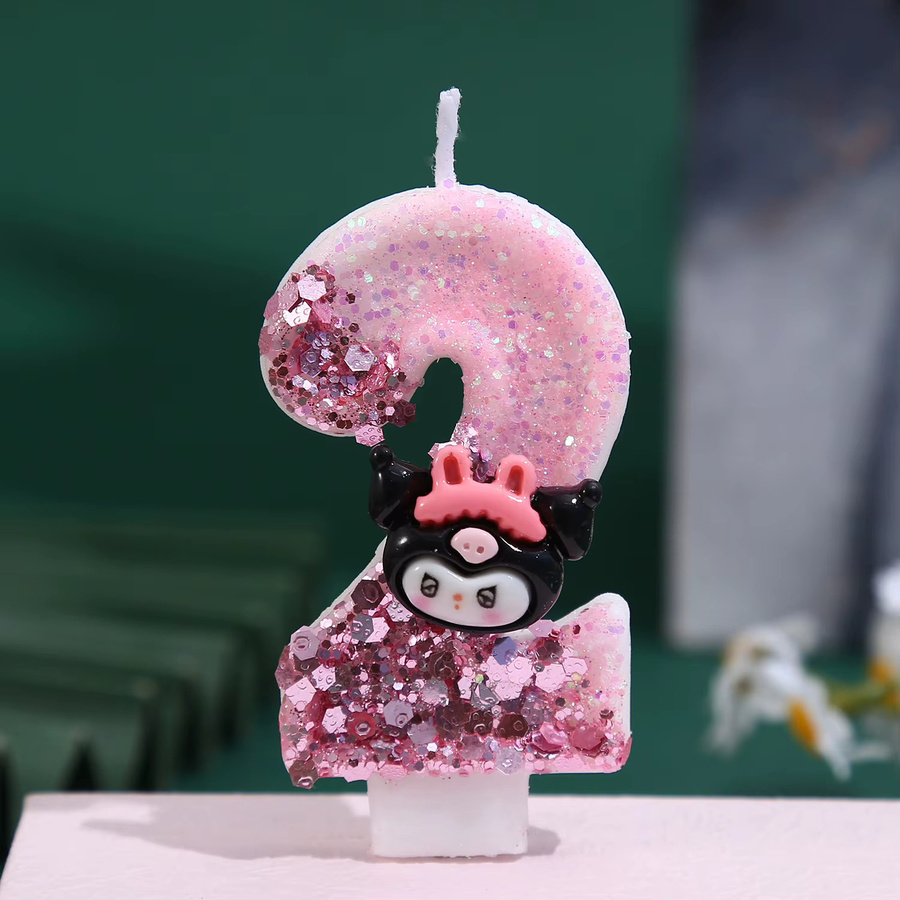 MINISO Digitale Geburtstagskerze in Pink mit Cartoon-Figur aus Kunststoff - Bild 2