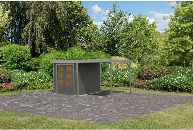 Karibu Gartenhaus Ernesto B mit Anbaudach in Terragrau/Grau, B/T/H: 208,5 x 209 x 213 cm - Bild 1