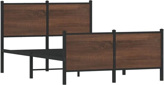 vidaXL Metallbett in Braun Eichen-Optik ohne Matratze, B/T/H: 125 x 196 x 91,5 cm - Bild 1