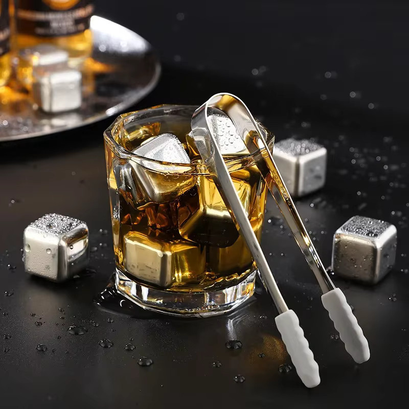 HOCOSHINE Edelstahl-Eiswürfel-Set in Silber, wiederverwendbare Kühlsteine für Whiskey und Wein, quadratisch - Bild 3