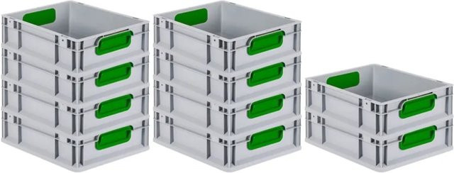 PROREGAL Spar Set 10x Eurobox Nextgen Color Transportboxen mit Griffen, Grün, H x B x T: 12 x 30 x 40 cm, 11 Liter - Bild 1