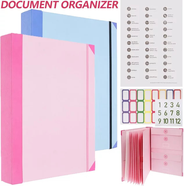 Tragbarer Dokumentenorganizer für A4 Dokumente mit Etikett als Aktenordner und Aufbewahrungstasche in Blau oder Pink - Bild 1