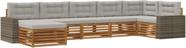 vidaXL Outdoor-Sofagarnitur L-Form aus Massivholz Akazie mit 7 Kissen in Natur und Hellgrau - Bild 1