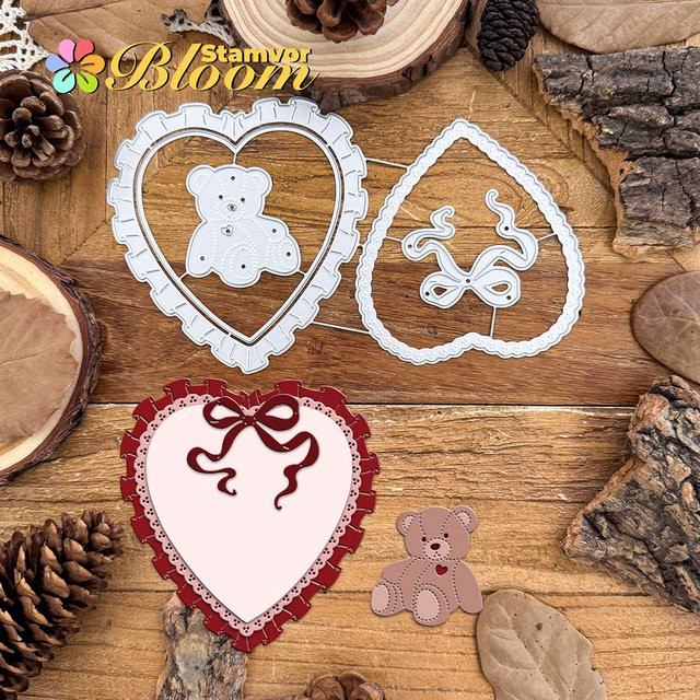 Metall Stanzform mit Schleifen und Spitzen-Motiv in Silber für Scrapbooking und Prägung - Bild 1