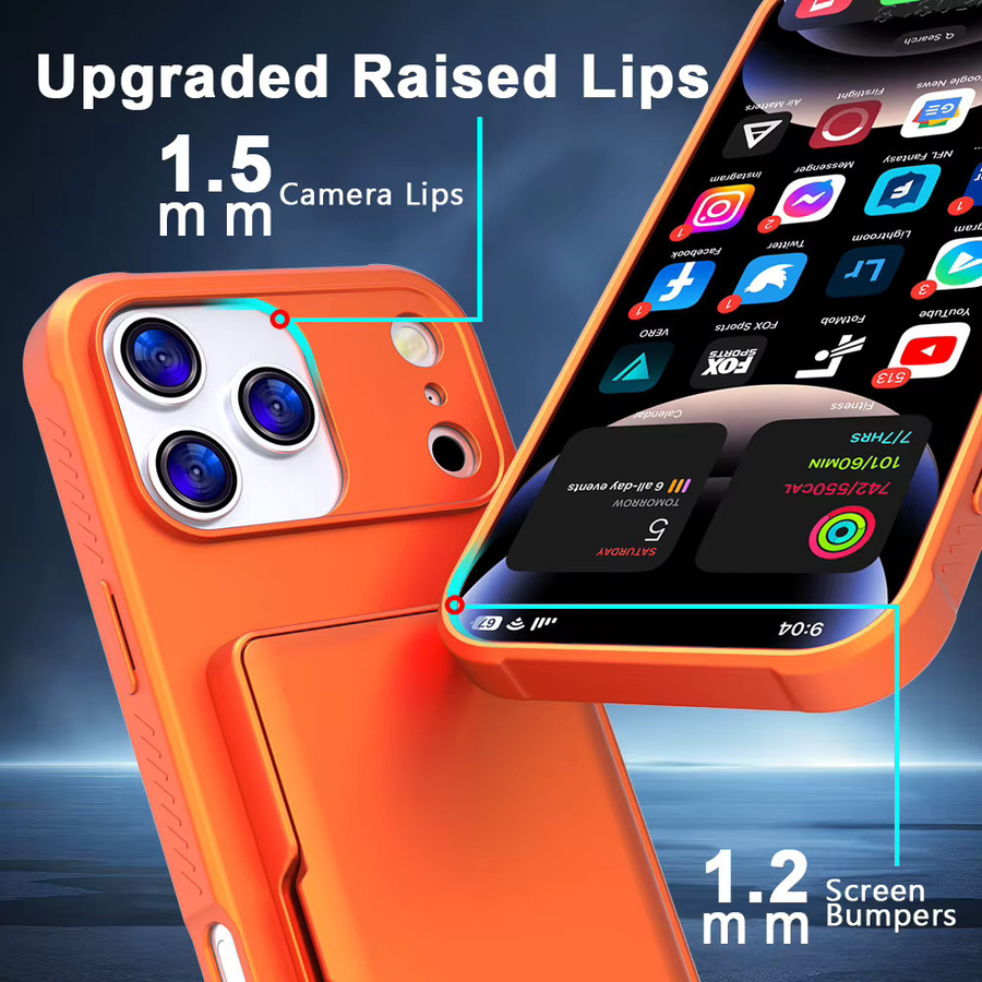 Apple Flip-Kartentasche mit Spiegel und Kartenfach für iPhone 17, iPhone 16 Pro Max, iPhone 16 Plus, iPhone 16 Air und iPhone 16E in Schwarz oder Orange - Bild 4