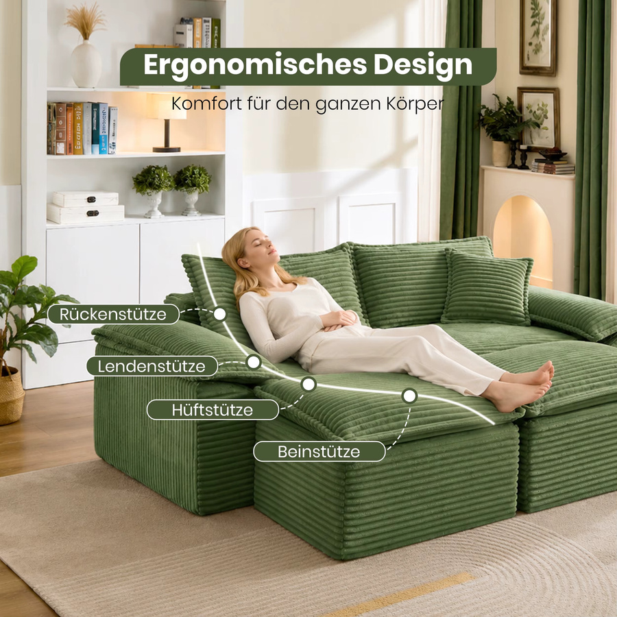 Vankel Modulares Cord-Ecksofa in Olivgrün mit passendem Ottoman und Memory-Schaum-Polsterung - Bild 4