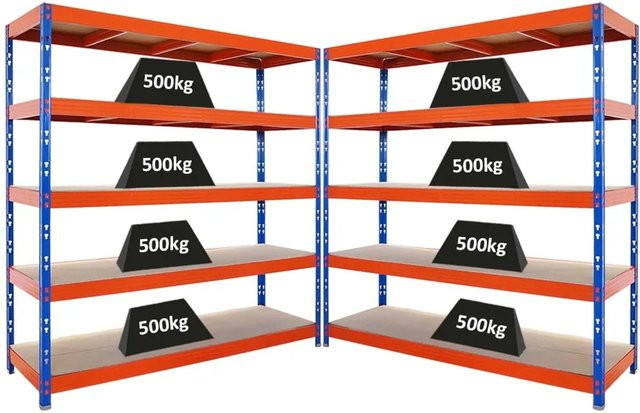 PROREGAL Rhino Schwerlastregal Set aus 2 Stück, Blau/Orange, 5 Spanplatten-Ebenen, B/T/H: 200 x 60 x 200 cm - Bild 1