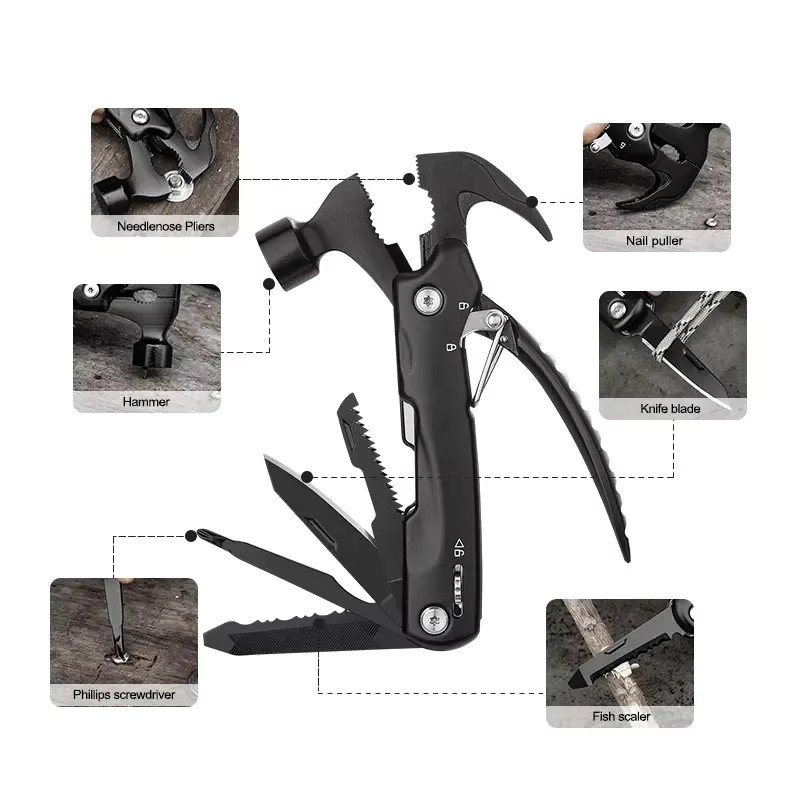 Multifunktions Mini Hammer in Schwarz als Outdoor Camping und Notfall Rettungswerkzeug - Bild 5