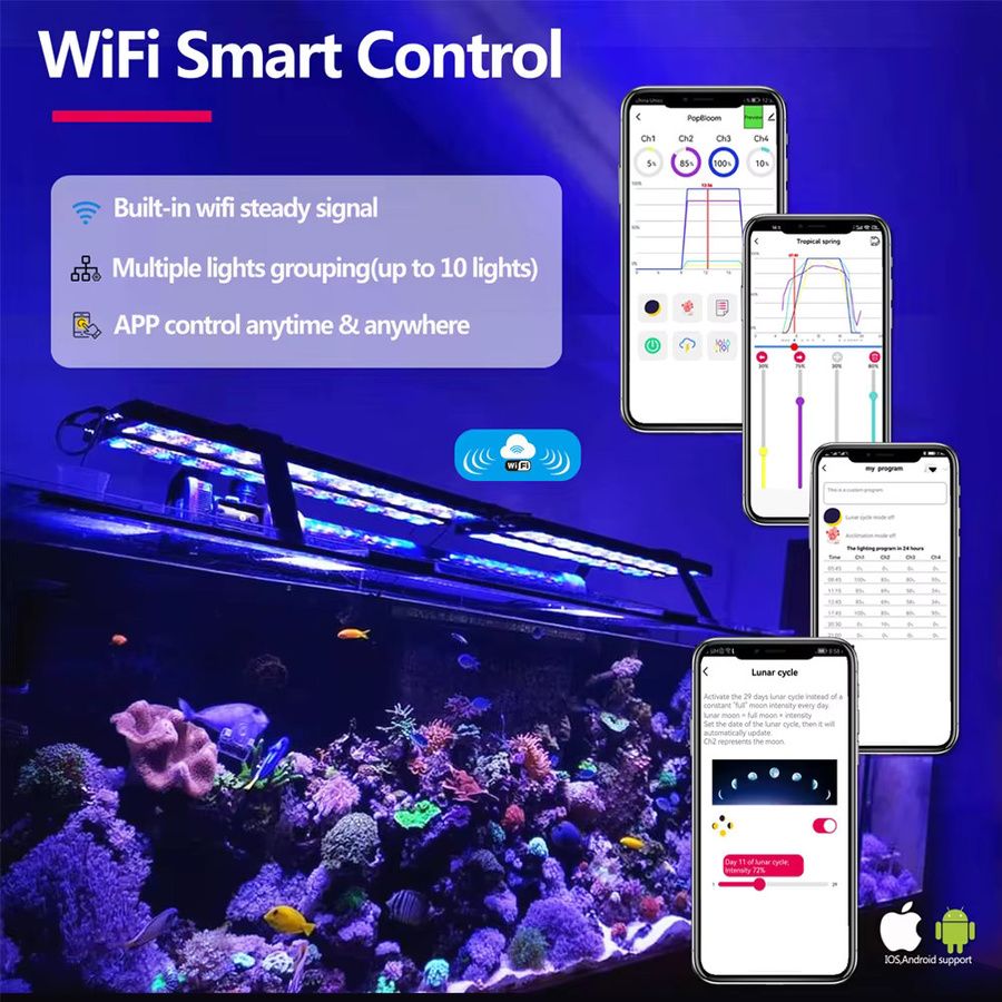 PopBloom WiFi LED Aquarium Licht Vollspektrum Marine Lampe für Riff und Korallen in Schwarz - Bild 2