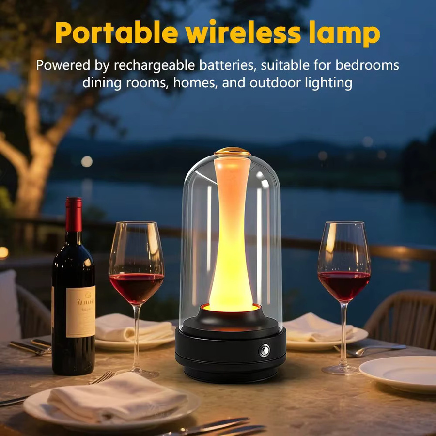 Dimmbare LED Nachtlampe mit Touch-Glas-Lampenschirm und Akku als wiederaufladbare Stimmungsleuchte für Zuhause und Café - Bild 3