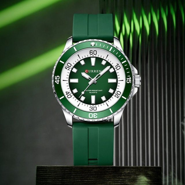 CURREN Armbanduhr, Quarz, Silikonarmband, Grün, Herren - Bild 1