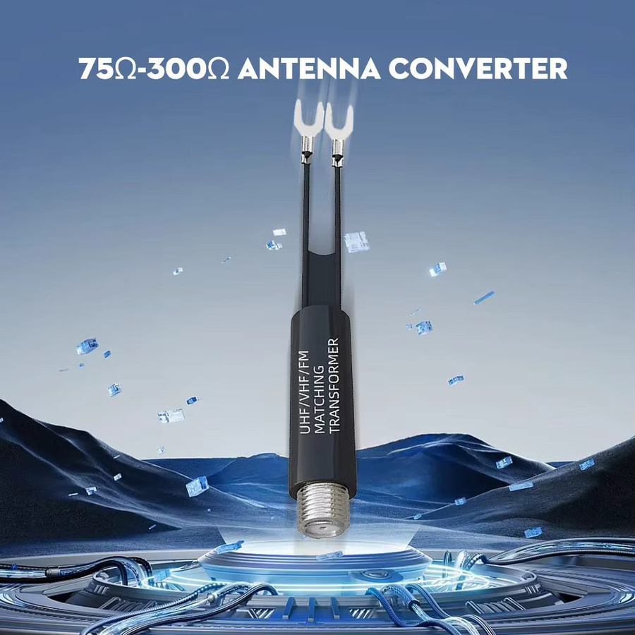UHF VHF FM Antennen Transformator Adapter 75 Ohm auf 300 Ohm Konverter mit F-Buchse in Schwarz - Bild 2