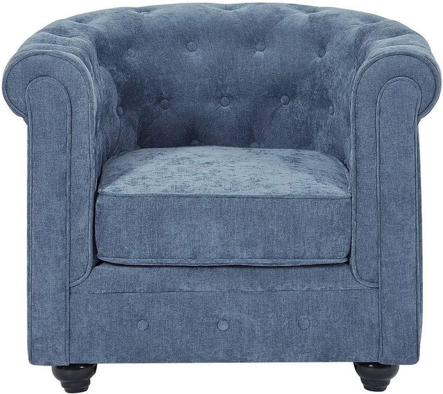 Vente-unique Chesterfield Sessel mit gerader Rückenlehne in Blau, gesteppt mit Stoffbezug und Holzgestell, Höhe: 82 cm - Bild 1