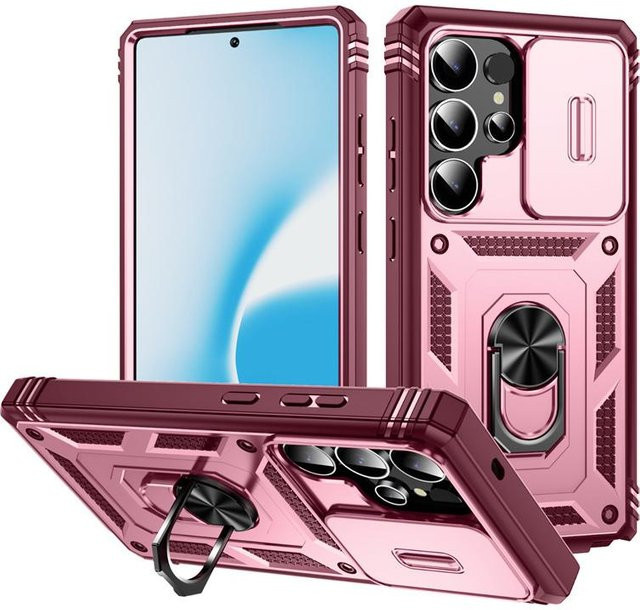 Robuste Panzer-Handyhülle für Samsung Galaxy mit Linsenschutz und Ringständer in Pink - Bild 1