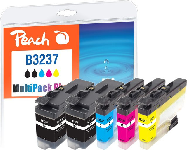 Peach B3237 Druckerpatronen-Set für Brother LC-3237, 5er Pack, wiederaufbereitet, Multicolor (2x Schwarz, Cyan, Magenta, Gelb) - Bild 1