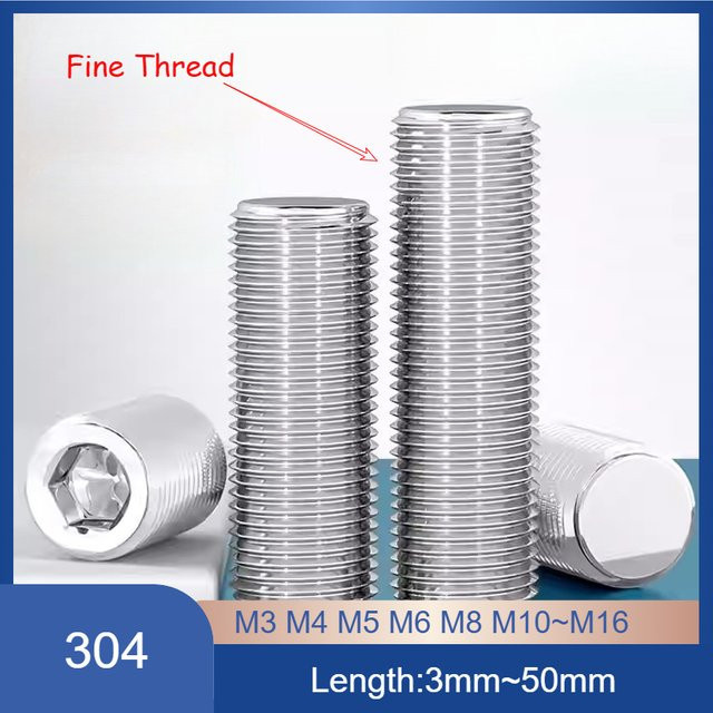 Flachspitz-Gewindestifte aus Edelstahl 304 mit Innensechskant in Silber, M3 bis M16 - Bild 1