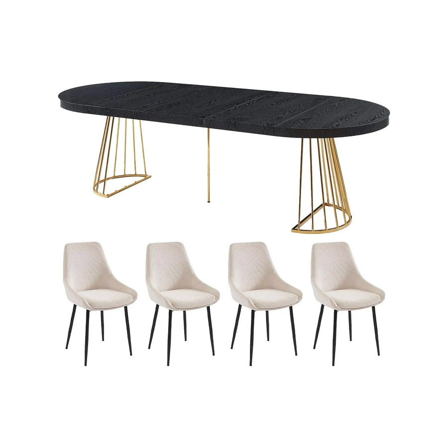 Vente-unique Essgruppe Firela in Schwarz und Gold mit MDF und Ripp-Velours, B/T/H: 260 x 110 x 76 cm - Bild 2