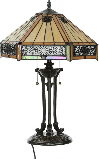 Licht-Erlebnisse Tischlampe im Tiffany Stil aus Buntglas und Metall, Farbe: Multicolour/Bronze, Höhe: 59 cm - Bild 1