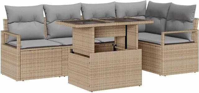 vidaXL Garten-Sofa-Set aus Poly-Rattan in L-Form mit 6-teiligem Zubehör, Beige und Grau - Bild 1