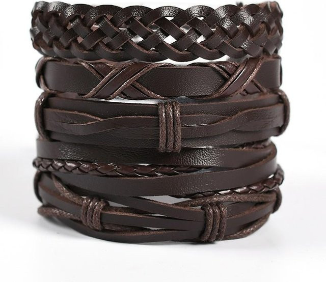 JIECHI Armband Set, Leder, Schwarz, Unisex, Vintage - Bild 1