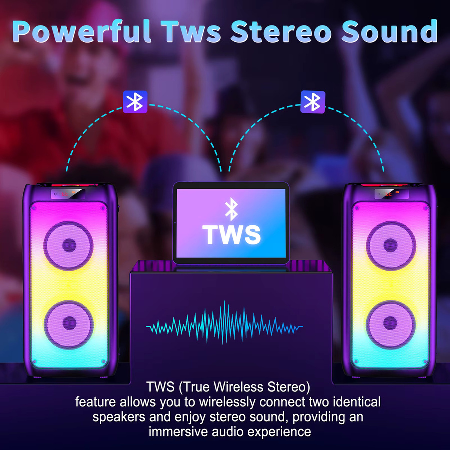 FanFun T10-T Karaoke-Maschine mit 2 kabellosen Mikrofonen und Bluetooth-Lautsprecher als tragbares Party-PA-System - Bild 2