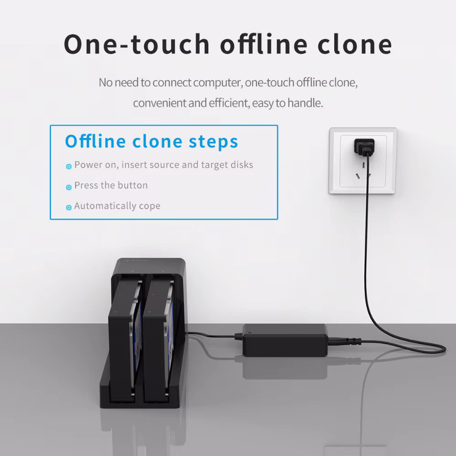 ORICO 2-Bay HDD-Dockingstation mit Offline-Klonfunktion, SATA zu USB 3.0 Festplatten-Dockingstation für 2,5 und 3,5 Zoll Festplatten, Schwarz - Bild 2