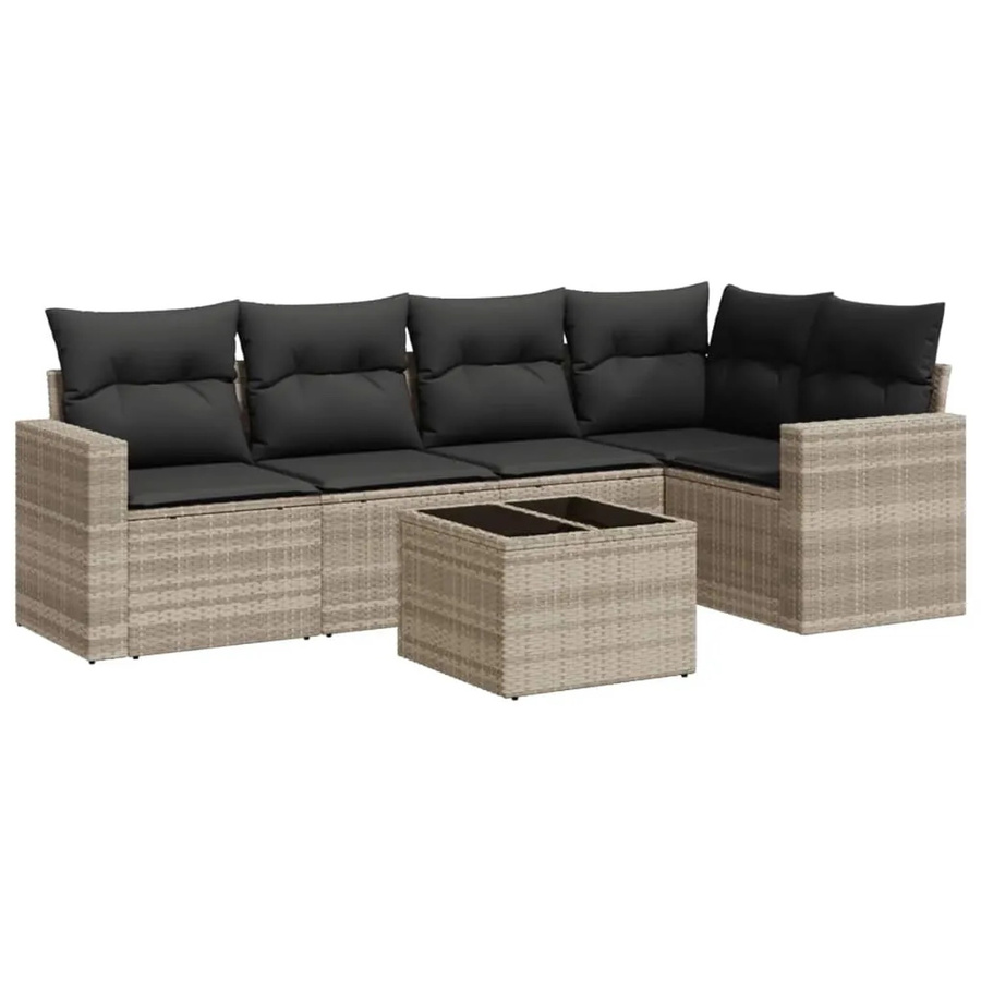 vidaXL 6-tlg Garten-Sofagarnitur L-Form aus Poly Rattan in Hellgrau mit UV-beständigen Kissen und pulverbeschichtetem Stahlgestell - Bild 2