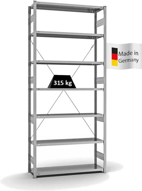 PROREGAL Fachbodenregal Stecksystem T-Profil Heavy-Duty, 7 Ebenen, verzinkt, Farbe: Silber/Grau, H x B x T: 300 x 130 x 40 cm - Bild 1