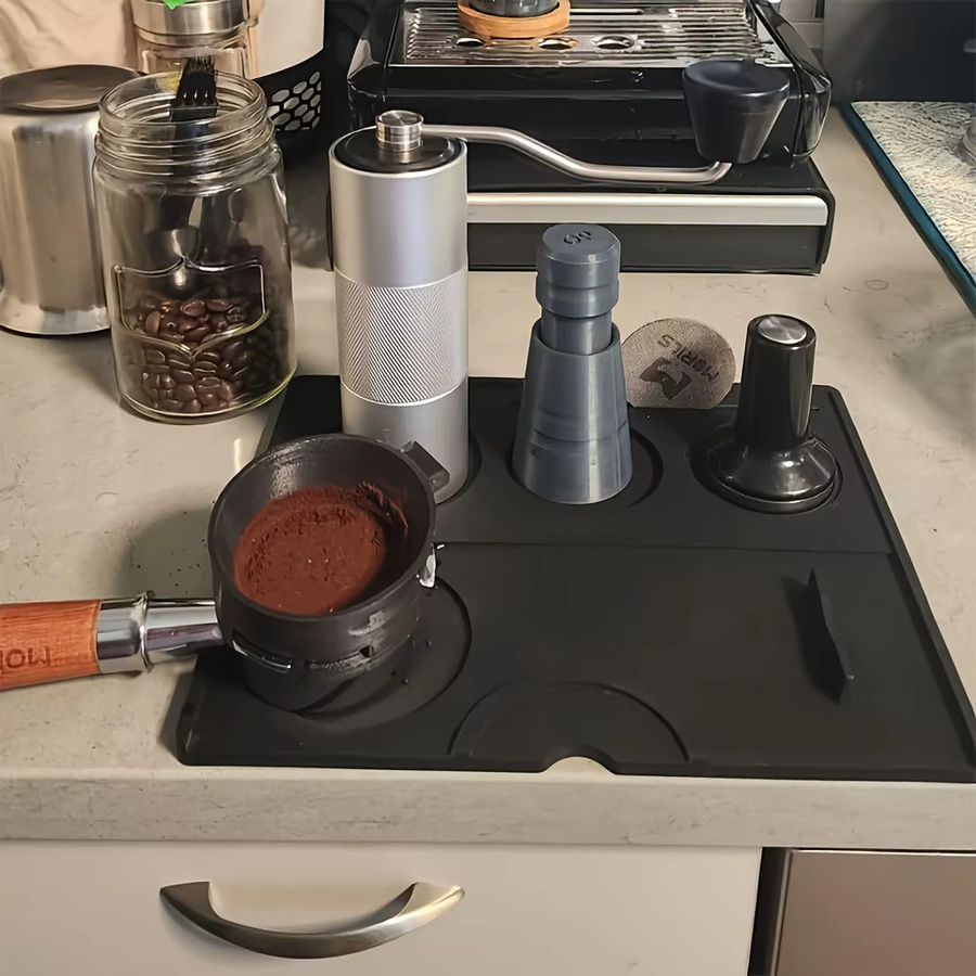 Espresso Tamper Station Matte aus Silikon, rutschfeste Kaffee-Unterlage für Home Cafe und Bar, rechteckig, Grau oder Schwarz - Bild 4