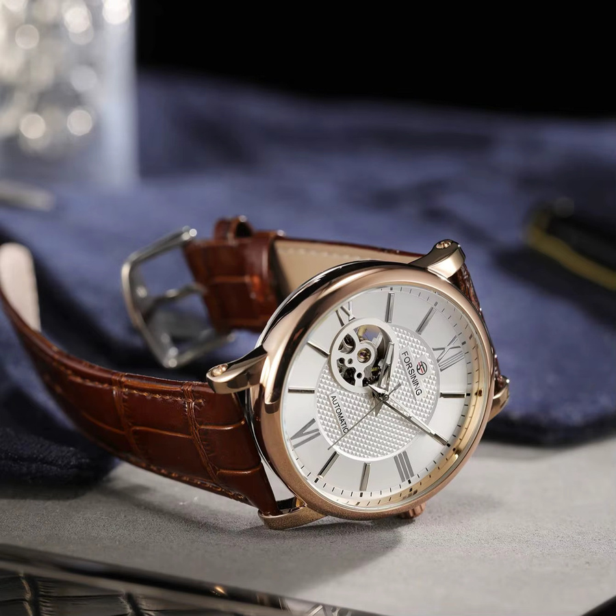 Forsining Armbanduhr, Automatik, weißes Zifferblatt, Leder, Herren - Bild 2