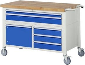 Fahrbare Werkbank RAU Modell 8922 mit 5 Schubladen und 2 Fachböden mit Tür, B: 125 cm, T: 70 cm, H: 88 cm - Bild 1