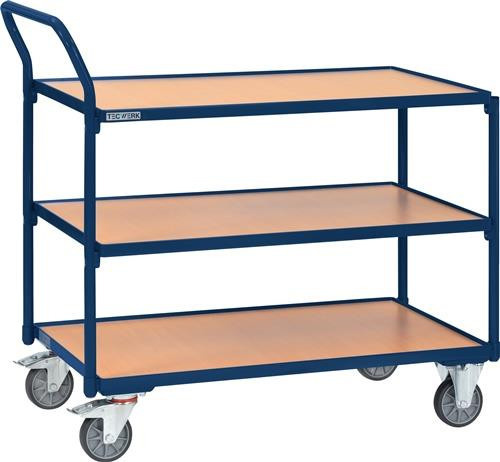 Tecwerk Tischwagen in Saphirblau RAL 5003 mit senkrechtem Schiebebügel und einer Tragfähigkeit von 300 kg - Bild 1
