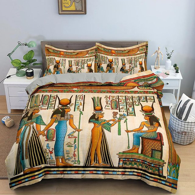 Binchi Outdoor Product Bettwäscheset Ägypten mit altem Schriftbild, Pharao und Pyramiden, 3-teilig, Mehrfarbig, B/H: 150 x 200 cm - Bild 1