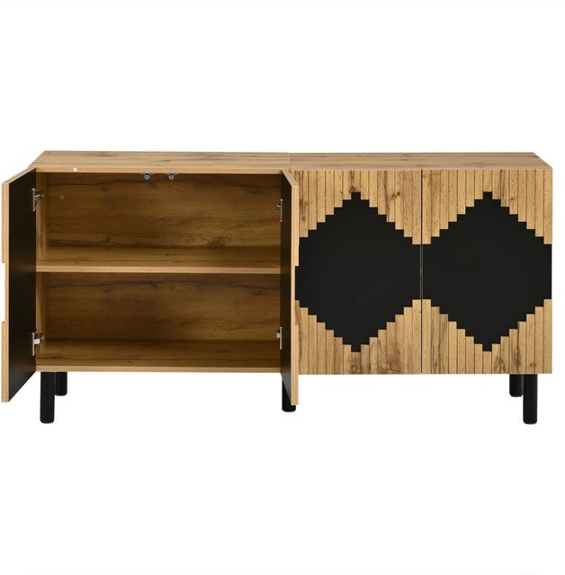Merax Sideboard Modern mit geometrischem Rautenmuster in Schwarz, B/T/H: 140 x 40 x 70 cm - Bild 1