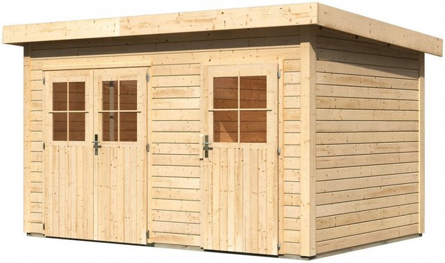 Karibu Gartenhaus TINTRUP aus nordischer Fichte mit Flachdach, Blockbohlenstärke 28 mm, B/T/H: 364 x 244 x 210 cm, naturbelassen - Bild 1