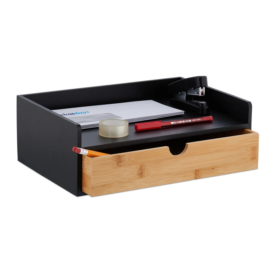 Relaxdays Schreibtisch Organizer aus Bambus und MDF in Schwarz und Natur mit Schublade, B/T/H: 32 x 11 x 22 cm - Bild 2
