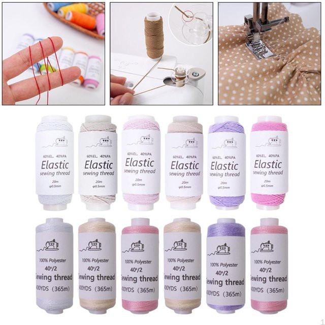 12-teiliges Set elastisches Nähgarn und Perlschnur als Stretchgarn für Overlockmaschinen in Pink und Purple - Bild 1