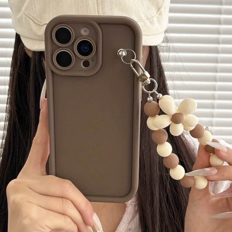 Koreanische Handyhülle mit braunem Blumen-Lanyard für Apple iPhone 11 bis iPhone 17 Pro Max - Bild 3