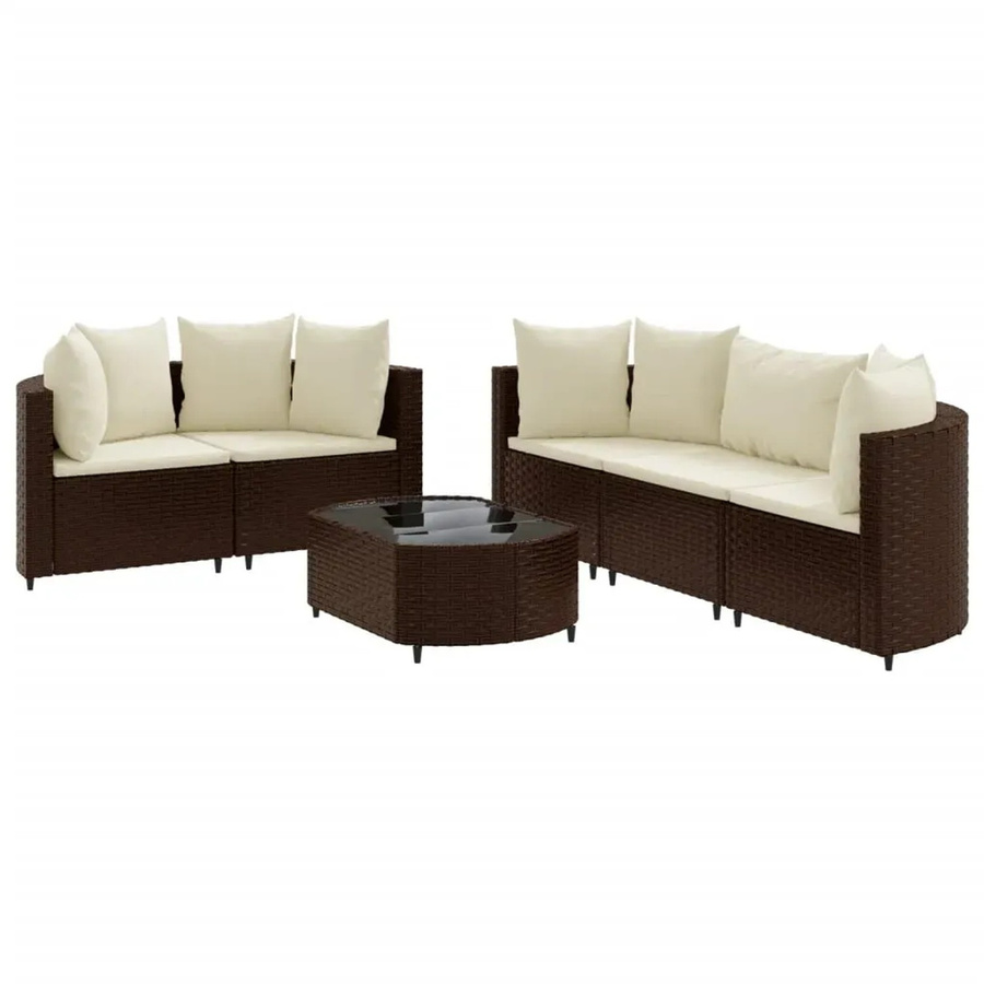 vidaXL 6-tlg Garten-Sofagarnitur aus braunem PE-Rattan mit Kissen und Couchtisch aus pulverbeschichtetem Stahl - Bild 2