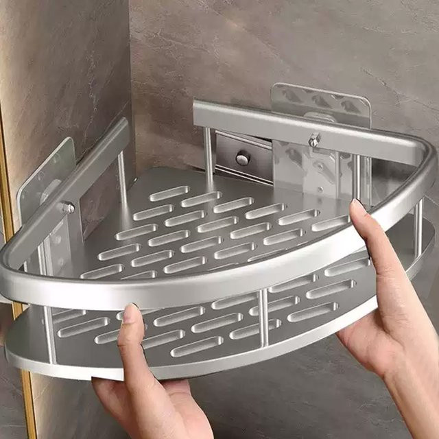 YUNJIEYA Aluminium-Badezimmerregal und Küchen-Organizer aus Metall, Wandmontage ohne Bohren, Schwarz oder Silber matt - Bild 1