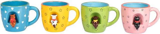 Genialo 3D-Tassen-Set Tiere, 4 Stück, mehrfarbig, 380 ml pro Tasse - Bild 1