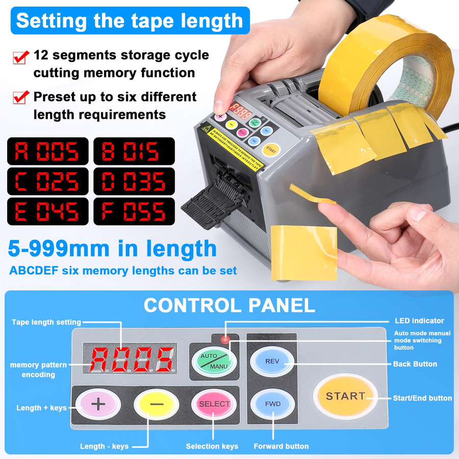 TOMTOP JMS Automatische Bandschneidemaschine für Schutzfolien in Bunt und Grau, Breite: 6-60 mm, Länge: 5-999 mm - Bild 3